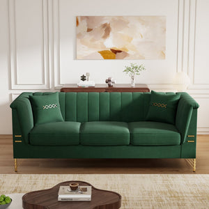 English Elm Fx-P82-Gr3 Modern Velvet Green Chesterfield 3-Seater Sofa With 2 Pillows - Stylish Comfort For Living Room W576S00219