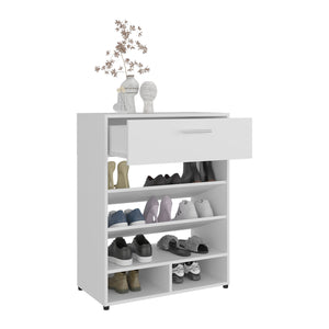 English Elm Alpine 3-Tier Shoe Rack with Drawer and Five Shelves — Compact White MDF Organizer for Entryways B200P335333