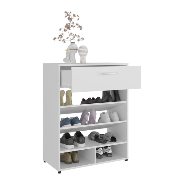English Elm Alpine 3-Tier Shoe Rack with Drawer and Five Shelves — Compact White MDF Organizer for Entryways B200P335333