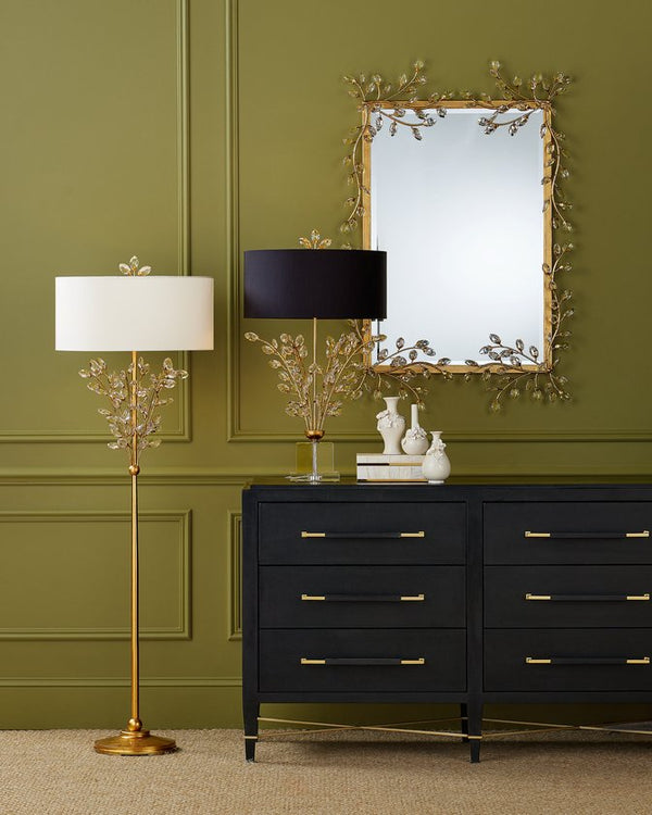 Currey & Company Forget-me-not Rectangular Mirror - Elegant Crystal-embellished Frame With Luxurious Beveled Edge Design Gold Crystal ,Metal ,Glass 1000-0161-currey-company