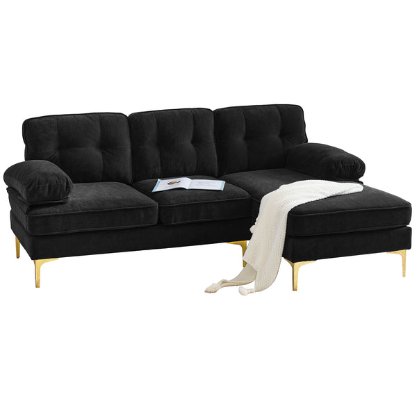 English Elm 82.6" Modern Velvet Sectional Sofa L-Shaped 3-Seater with Removable Cushions, Sturdy Plywood Frame Black N719S000980B