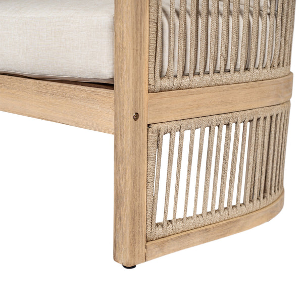 English Elm Christopher Knight Home® - Outdoor Acacia Wood Patio Chair Light Teak with Beige Cushions, Semi-Circular Back, Weather-Resistive Comfort N772P246423L