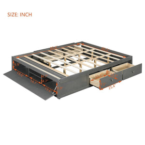 English Elm Queen Platform Storage Bed with Hydraulic Lift Footboard and Four Drawers Antique Finish Gray LP000139AAE