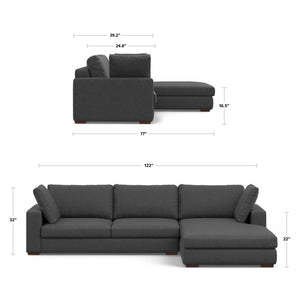 English Elm Charlie Deep Seater Right Sectional Sofa with Oversized Chaise, Eco Performance Fabric, 122" wide Gray B136P199280