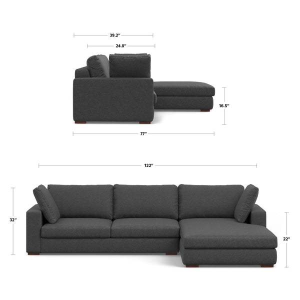 English Elm Charlie Deep Seater Right Sectional Sofa with Oversized Chaise, Eco Performance Fabric, 122" wide Gray B136P199280