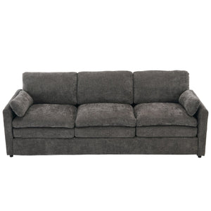 English Elm 89" Plush Chenille 3-Seater Sofa with Double-Layer Cushions, Deep Seating, Removable Lumbar Pillow, Elegant Stitching Grey N719P251497E