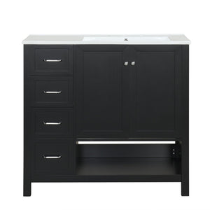 English Elm 36" Freestanding Bathroom Vanity Solid Wood Mdf Cabinet Ceramic Undermount Sink Open Shelf Black N725P364203B