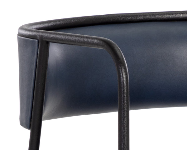 Sunpan Brenan Dining Armchair – Elegant Curved Backrest, Faux Leather Comfort, Black Metal Frame, Unique Craftsmanship Bravo Admiral
