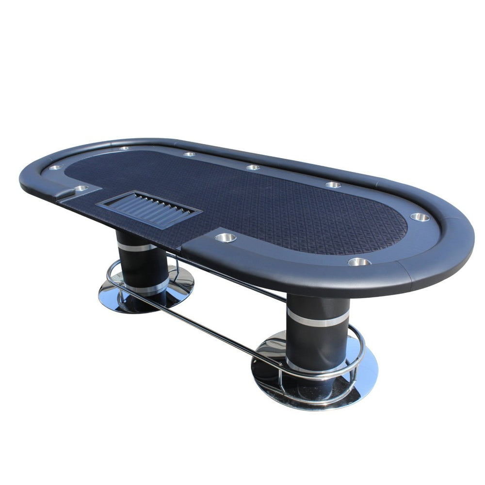English Elm Ino Design 96 Inch Oval Poker Table with Waterproof Felt Cup Holders and Chip Tray W2748S00068
