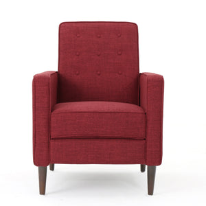 English Elm Christopher Knight Home® - Fabric Recliner Chair Mid-Century Modern Pushback Single Sofa with Tufted Cushion, Birch Legs, Cozy Comfort Red 60741.00RED