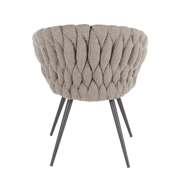 English Elm Braided Matisse Contemporary Grey Fabric Chair with Braided Upholstery, Padded Bucket Seat, Black Metal Legs B202P223437