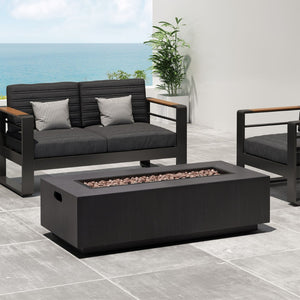English Elm Outdoor Rectangular Iron Fire Pit 50000 Btu Propane Patio Heater Modern Black N772P404968B
