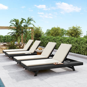 English Elm Lounge Chaise Outdoor Acacia Wood Slatted Frame with Water Resistant Cushion Resort Style Black,Cream N770P442B18C