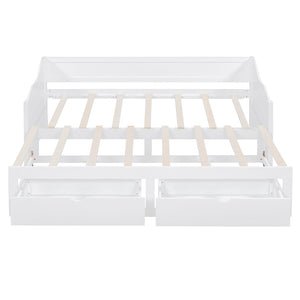 English Elm Wooden Twin Daybed with Pull Out Trundle and Dual Storage Drawers for Guest Rooms White LP000519AAK-1