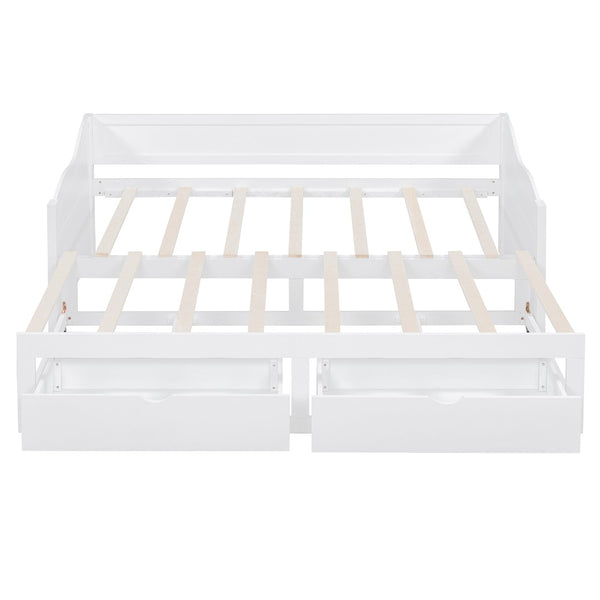 English Elm Wooden Twin Daybed with Pull Out Trundle and Dual Storage Drawers for Guest Rooms White LP000519AAK-1