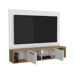 English Elm Vance 56" Floating Entertainment Center in Natural Oak White – Modern TV Stand with Cabinets, Cable Management, Shelving and Easy Assembly B200P286965