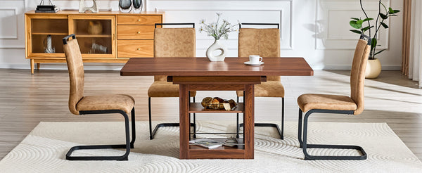 English Elm Expandable Walnut Dining Set with 4 Techno Fabric Chairs for Modern Kitchen W1151S04707