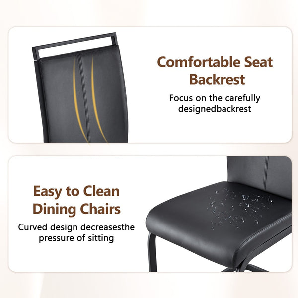 English Elm Table 7-Piece Dining Set: Stylish Black Wood & Glass Finish With 6 Comfortable Pu Chairs & Arched Legs W1151S04305-GIGA