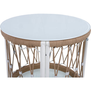 English Elm Christopher Knight Home® - 17.32" Bohemian Garden Accent Outdoor Side Table — Handwoven Rope, Powder-Coated Steel Frame, Tempered Glass Top, Beige+Natural N767P306731B
