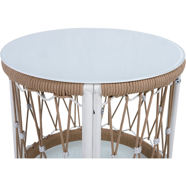 English Elm Christopher Knight Home® - 17.32" Bohemian Garden Accent Outdoor Side Table — Handwoven Rope, Powder-Coated Steel Frame, Tempered Glass Top, Beige+Natural N767P306731B