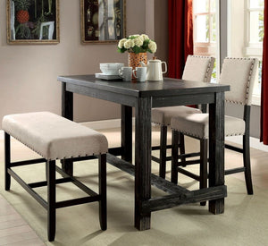 English Elm Antique Rustic Counter Height Dining Table - Distressed Black Wood With Supportive Footrest Design B011P189948