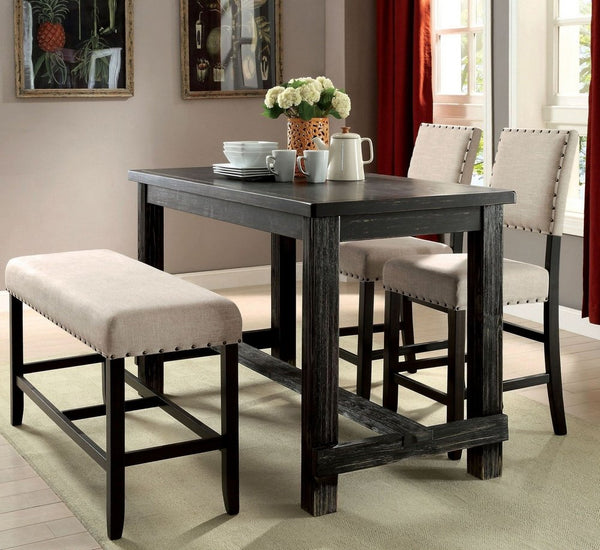 English Elm Antique Rustic Counter Height Dining Table - Distressed Black Wood With Supportive Footrest Design B011P189948