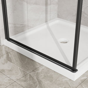 English Elm Goodyo Frameless Corner Shower Stall Tempered Glass Pivot Door with Matte Black Hardware W1223S00038