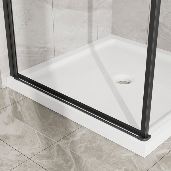 English Elm Goodyo Frameless Corner Shower Stall Tempered Glass Pivot Door with Matte Black Hardware W1223S00038