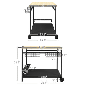 English Elm Outsunny Fir Wood Rolling Bar Cart with Wine Slots Baskets and Powder Coated Frame W2225P200506