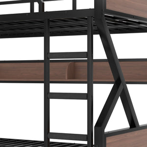 English Elm Queen Over Solid Pine Bunk Bed with Built in Shelves and Tray for Guest Rooms W5305S00013
