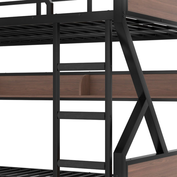 English Elm Queen Over Solid Pine Bunk Bed with Built in Shelves and Tray for Guest Rooms W5305S00013