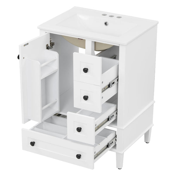 English Elm 24-inch Matte Bathroom Vanity Rubberwood Cabinet with Ceramic Sink and Soft-close Drawers White N729P377516K