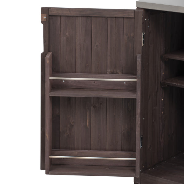 English Elm K&K 66.5" Outdoor Kitchen Island with 1.2" Stainless Steel Top, Ample Storage, Wheels & Bottle Opener Brown N707P250629Z