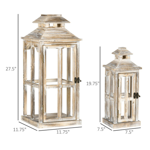 English Elm Homcom Fir Wood Rustic Lantern Set of Two Farmhouse Decor for Mantel or Porch W2225P217278