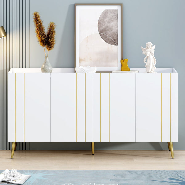 English Elm ON-TREND Luxurious Modern Shoe Cabinet with Gold Accents and 4 Adjustable Shelves for Versatile Storage White N721P191139K