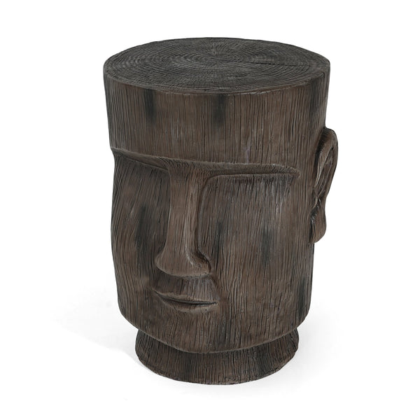 English Elm Christopher Knight Home® - Outdoor Moai Head Side Table - Light Grey Magnesium Oxide Pedestal, Weatherproof Accent Stool N770P342313L