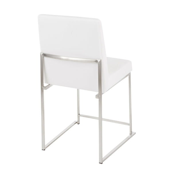 English Elm High Back Fuji Dining Chairs - Luxurious White Velvet & Stainless Steel - Set Of 2 For Elegant Spaces B202P223564