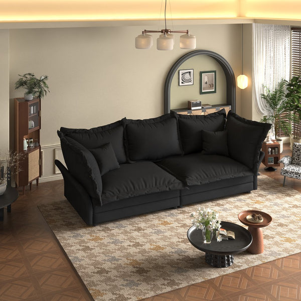 English Elm 90.55" Deep Seat Couches Velvet Cloud Sofa with Removable Cushions, Multiple Pillows, 800lb Capacity Black W1885P234641