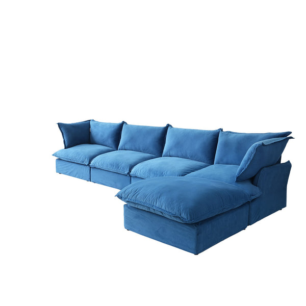 English Elm Sky Cloud Sectional Sofa with Cloud-Like Comfort, Modular L-Shaped Velvet Seating, Removable Covers, Storage Ottoman Blue B341S00022