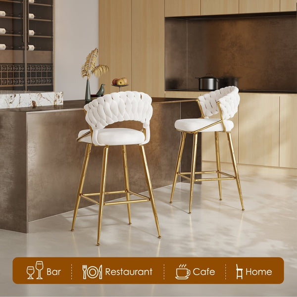 English Elm Counter Height Stools Set of 2 Mid-century Metal Legs Ergonomic Kitchen Island Seating Beige T3623P430873