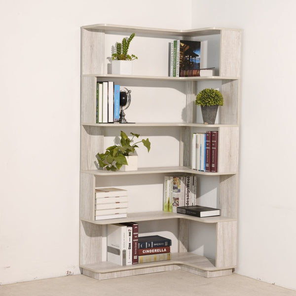 English Elm 90cm L-shaped Corner Bookcase Five Tier Mdf Open Shelving Unit for Home Office W2899P444152