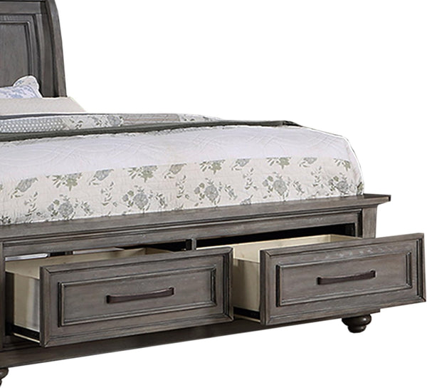 English Elm Eastern King Sleigh Bed with Underbed Storage Drawers Gray Vintage 3-Panel Headboard 94x81x57" B011S01401