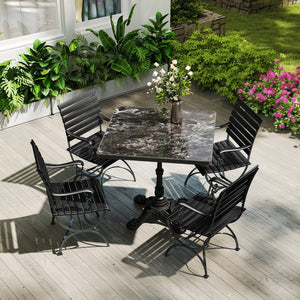 English Elm Marble-look Sintered Stone Square Bistro Table with Heavy Cast Iron Pedestal Base Black W3316S00037