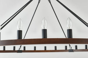 English Elm 39.3 Inch Wood Wagon Wheel Chandelier with Seeded Glass Shades 20-light Farmhouse W5008P464781