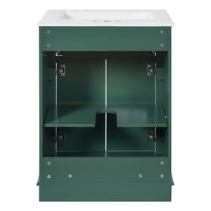 English Elm 24" Matte Single Sink Vanity Solid Poplar Frame Gold Hardware Soft Close Cabinet Green N710P389449F