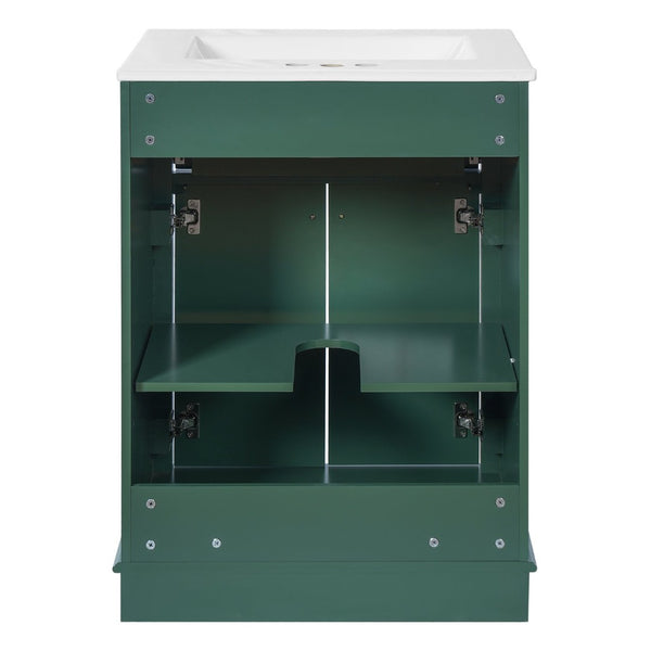 English Elm 24" Matte Single Sink Vanity Solid Poplar Frame Gold Hardware Soft Close Cabinet Green N710P389449F