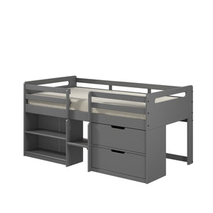 English Elm Fabiana Gray Twin Loft Bed with Storage Drawers & Open Shelves, Ladder, Slat System Included B2726S00219
