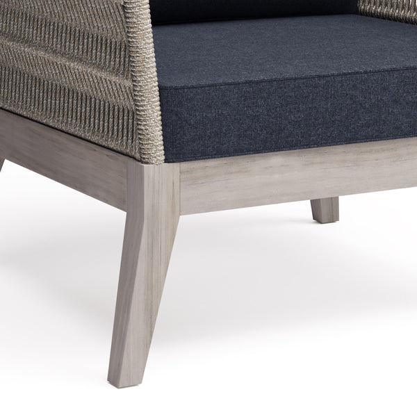 English Elm Santiago Outdoor Conversation Chair in Slate Grey — Handcrafted Acacia, Rope Wrap, Water-Repellent Cushions B136P159364