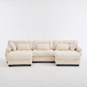 English Elm U Shaped Modular Cloud Sectional Deep Seat Flannelette Sofa with Rounded Bolster Armrests Beige W2120S00041