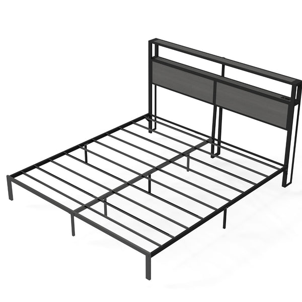 English Elm Queen Metal Platform Bed with Rgb Led Headboard Charging Station and Underbed Storage T3963P483808